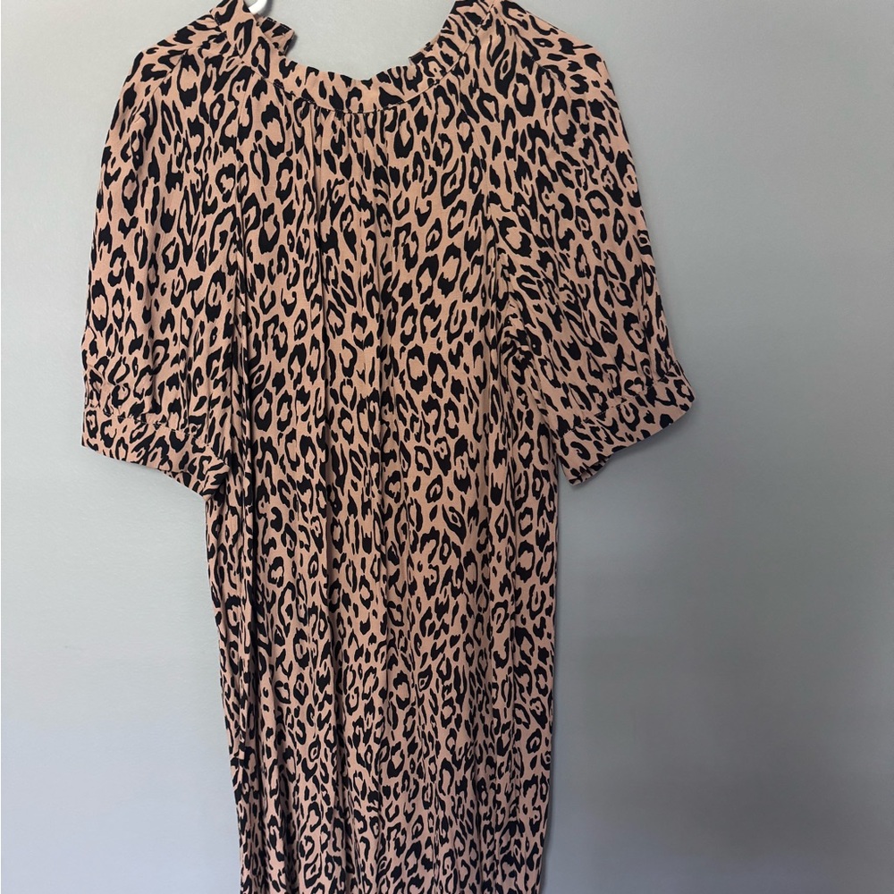 Anthropologie Pink and Black Leopard Midi Dress